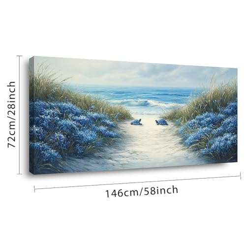 Romantic Beach Wall Art for Living Room Blue Sea Turtle Lovers Canvas Painting Prints Ocean Sandy Romance Flowers Large Bedroom Office Decor Artwork