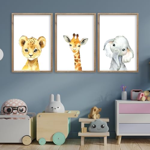 Baby Safari Nursery Wall Art Decor 24x16 Inch Set of 3 Wood Framed