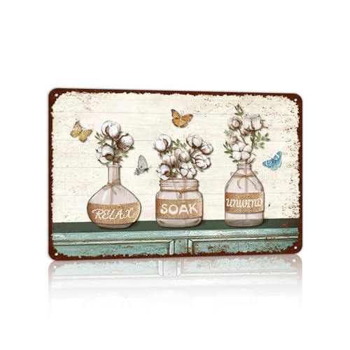 Farmhouse Bathroom Metal Tin Signs Rustic Flower Country Wall Art Decor