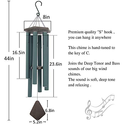 Large Wind Chimes for Outside 44 inch Green Deep Tone Garden Gift Outdoor