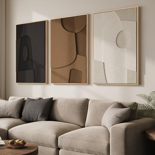 3D Textured Large Framed Abstract Wall Art for Living Room (3 Count)