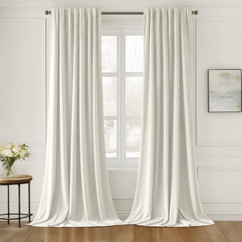 Ivory White Velvet Pinch Pleat Blackout Curtains W52 X L84 Inches