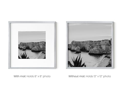 12x12 Silver Metal Picture Frames Matted to 8x8