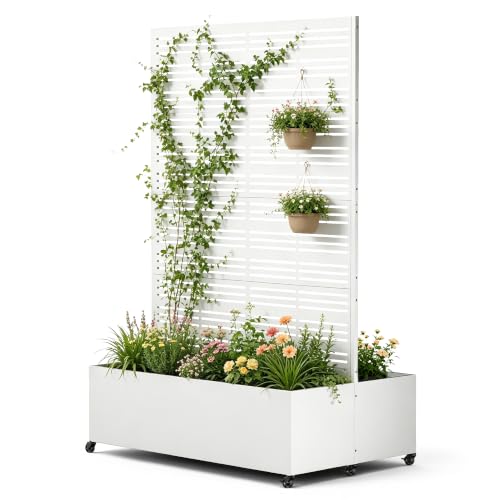 Double Metal Planter Box with Trellis Privacy Screen