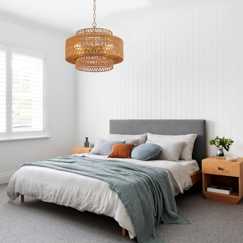 17.8" Gold Rattan Chandelier (4 Count)