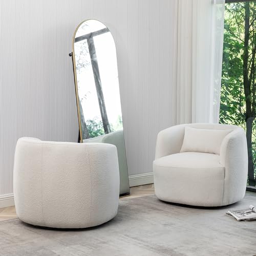 34" W Boucle Swivel Barrel Chairs with Pillow Set of 2 (2 Count)
