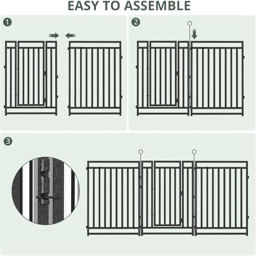36ft (L) × 47in (H), 14 Panels & 2 Gates Garden Fence, Durable Outdoor Yard Barrier, Secure Garden Fencing, Weather-Resistant Fence for Privacy & Decoration, Black-Silver