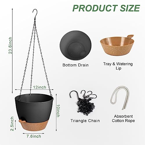 12 Inch Self Watering Hanging Planters for Indoor Outdoor Plants