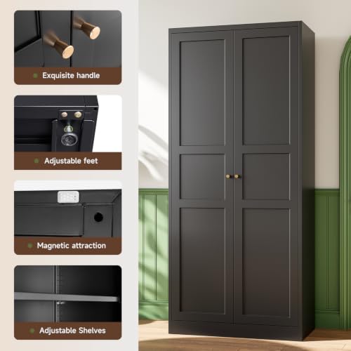 Black Storage Cabinet with Adjustable Shelves