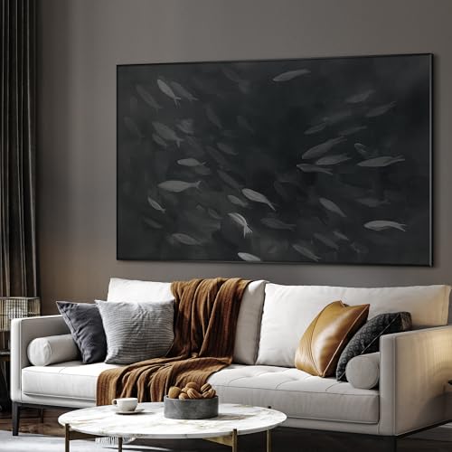 46"x72" Extra Large Framed Wall Art Monochrome Fish Silhouettes Illustration for Home Living Room Bedroom Decor