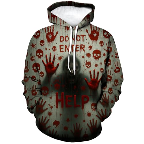 Bloody Handprint Hoodie for Men Halloween Horror Sweatshirts