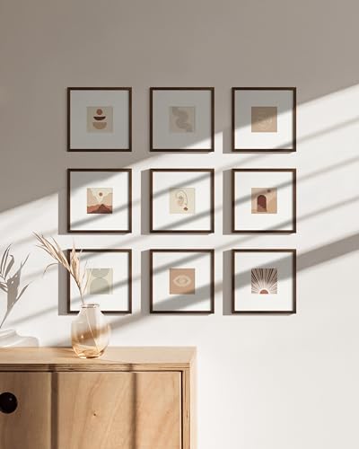 Walnut Oak Wood 8x8 Picture Frames (9 Count)