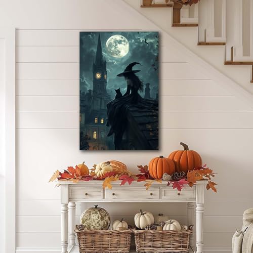 Halloween Witch Black Cat Wall Art