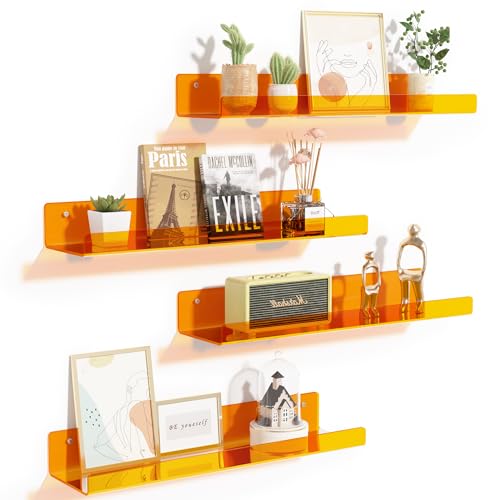 4 Pcs 15" Acrylic Shelves for Wall Decor and Display (4 Count)