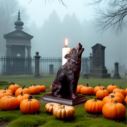 Gothic Black Wolf Candle Holder Statue