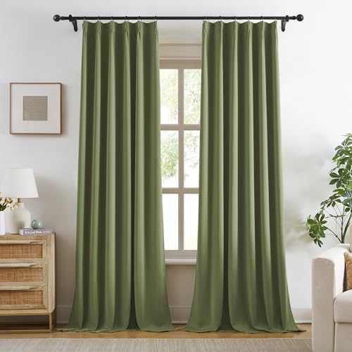 Sage Pinch Pleat Wide Curtains for Sliding Door 105 Inches Long