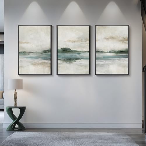 Large Framed Blue Green Abstract Landscape Wall Art