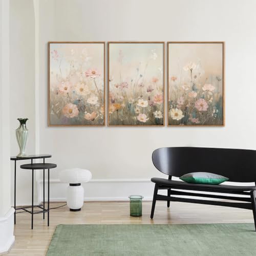 Dusty Pastel Floral Framed Canvas Wall Art Set