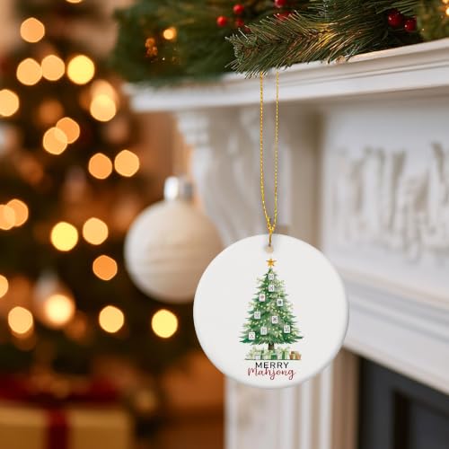 Green Ribbon Mahjong Christmas Tree Ceramic Ornament Gifts