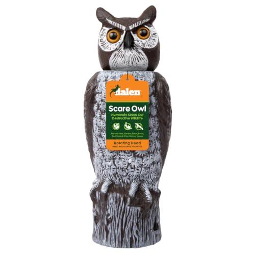 Large Rotating Head Fake Owl Decoy to Scare Birds Away