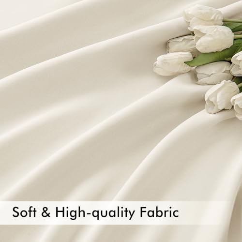 Beige White Back Tab Blackout Curtains 52x90 Inch Long 2 Panels Set (2 Count)