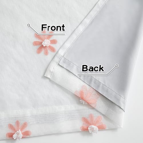 Blackout Curtains for Living Room 95 Inch Long Total Light Blocking Pink Floral Curtain for Sliding Door 2 Panels Grommet Girls Bedroom Drapes with Daisy Flower Sheer 50 x 95 in (2 Count)