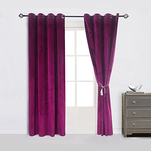 Super Soft Luxury Velvet Fushcia Room Darkening Blackout Curtain Panel Drapes Drapery 52 inch Wide by 108 inch Length with Grommet Fushcia