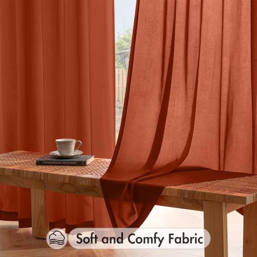 Burnt Orange Fall Privacy Sheer Curtains 2 Panels 42W x 63L (2 Count)