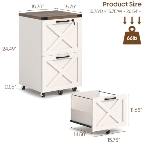 Farmhouse File Cabinet with Lock & 2 Drawers