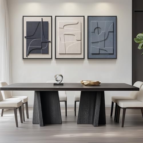 Large 3D Textured Framed Blue White Abstract Wall Art Set (3 Count)