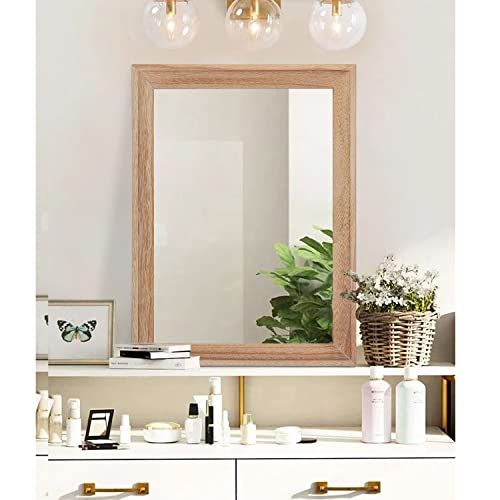 Rustic Mirrors for Wall Rectangle Wooden Frame Hanging Mirror for Bedroom Bathroom Living Room Entryway Large 26"x18"