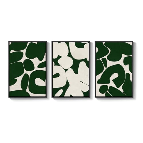 Large Framed Green White Abstract Wall Art for Living Room