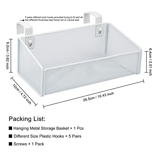Bedside Caddy Hanging Storage Basket Beside Shelf Metal Organizer for Collage Dorm Bunk Bed