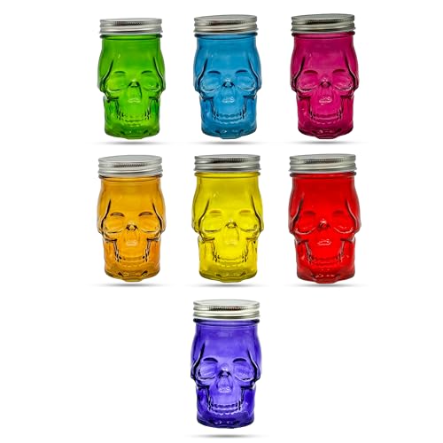 Blue Skull Mason Jar Glass Cup with Lid and Straw