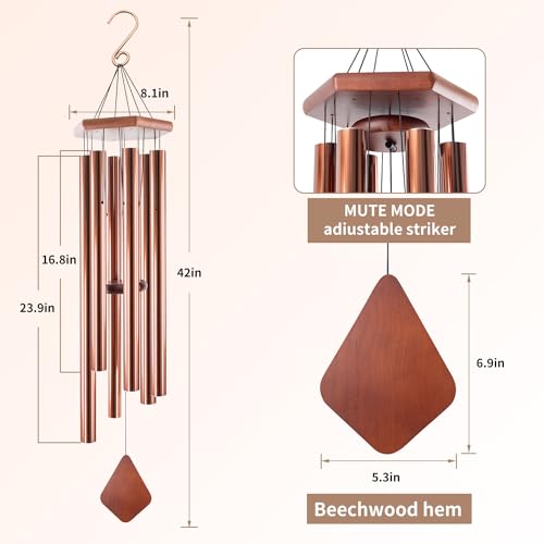 Memorial Wind Chimes 44 inch Red Copper Deep Tone Sympathy Gift Patio Porch
