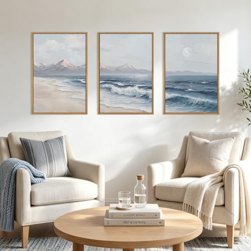 Blue Ocean Wave Framed Canvas Wall Art
