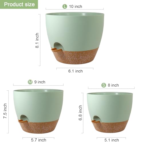 10/9/8 inch Self Watering Pots for Indoor Outdoor Plants, Set of 3 (3 Count)