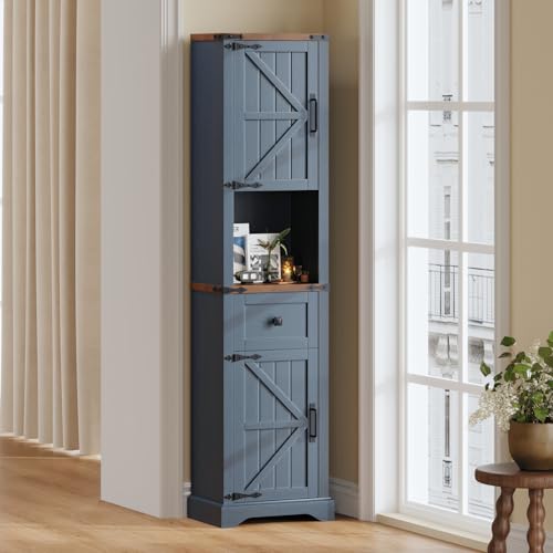 66" Tall Farmhouse Bathroom Storage Cabinet with Barn Doors