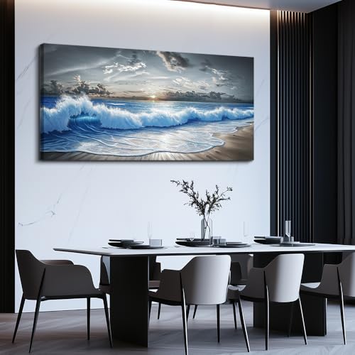 Large Canvas Wall Art Blue Ocean Wave Landscape Painting 30"X60"