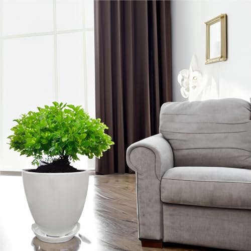 9.8" Diameter 11" Tall White Plant Pots