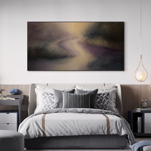 24"x46" Extra Large Framed Wall Art Golden Light River Path Dreamy Impressionist Landscape Illustration for Home Living Room Bedroom Decor