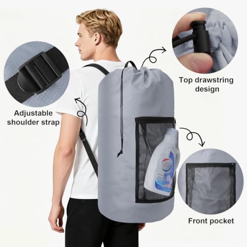 Laundry Bag Backpack Durable Laundry Bag with Shoulder Straps and Mesh Pockets Portable Laundry Hamper Dirty Clothes Bag for College