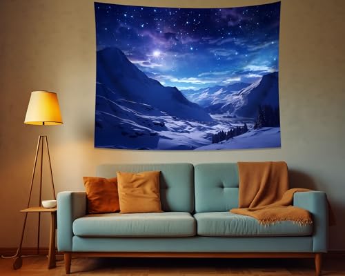 Winter Tapestry Wall Hanging Snow Scene Backdrop Snow Mountain Wall Decor Blue Nature Landscape Snowy Large Tapestry for Bedroom Room Dorm