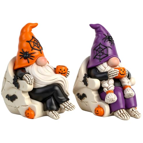 Halloween Gnome Decorations 2 PCS Skull Tabletop Collectible Figurines (2 Count)