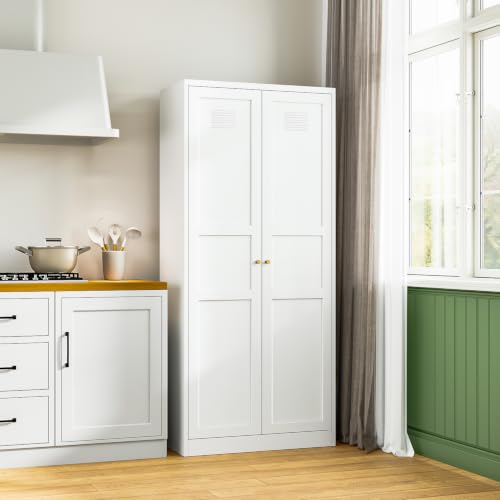 White Storage Cabinet with Adjustable Shelves