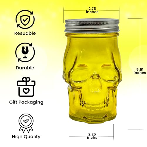 Green Skull Mason Jar Glass Cup with Lid and Straw
