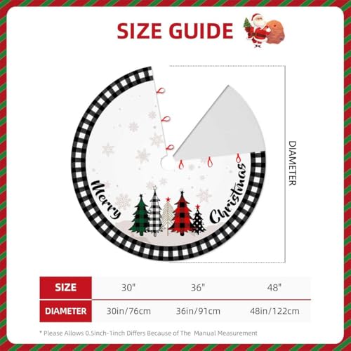 Christmas Tree Skirt 48inch Black and White Plaid Rustic Decor