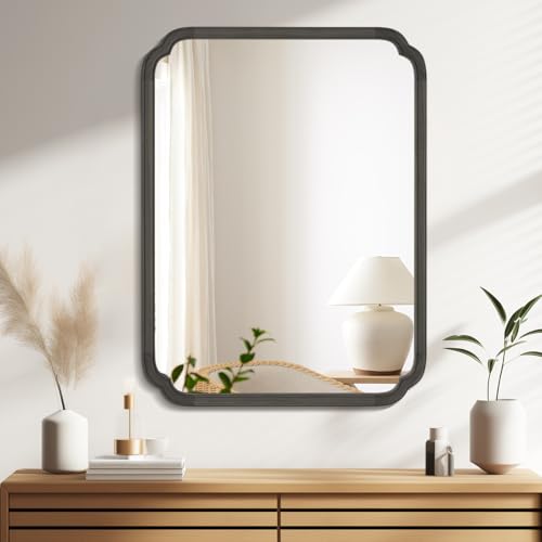 28" x 40" Rounded Corner Arch Wall Mirror with Wood Frame for Entryway