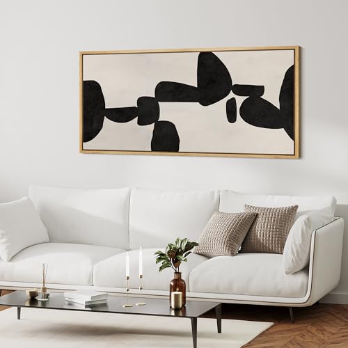 Extra Large Framed Canvas Print Wall Art Modern Abstract Black and White Shapes Antique Retro Fine Art Illustrations Decorative Colorful for Bedroom
