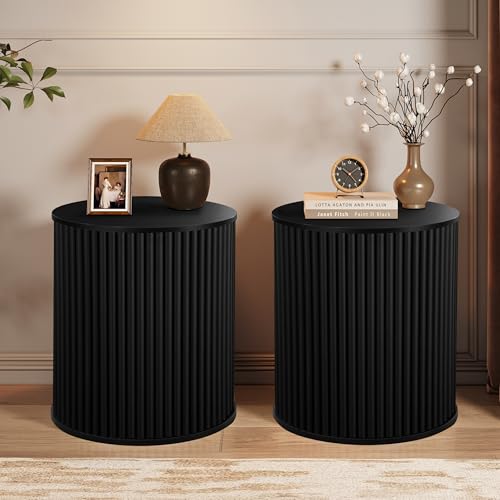 Small Round Side Table Fluted Night Stand Set of 2 (2 Count)
